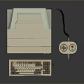 Vintage Computer Setup With Monitor Desktop Tower Keyboard Floppy Disk And Pixel Game Scene