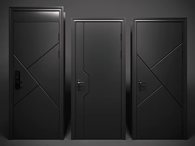 Modern Black Hinged Doors With Geometric Design And Sleek Finish For Home Interior 3d model