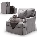 Modern Gray Fabric Single Sofa With Soft Pillows And Cozy Blanket 3d model