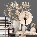 Decorative Ornament Set With Stacked Books Vases Dried Flowers Clock Scented Candles And Decorative Lamp