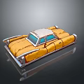 Yellow Vintage Car Model With White Roof Blue Windows And Worn Glossy On Dark Background