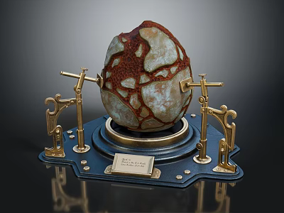 Wooden Stone Decorative Piece With Natural Texture And Golden Metal Stand Base 3d model