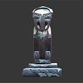 Artistic Sculpture Carving With Ice Blue White Geometric Design And Layered Square Base