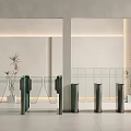 Modern Hall Interior With Symmetric Doors Green Plants Light Floor And Recessed Lighting