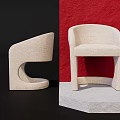 Modern Minimalist Beige Upholstered Single Chair With Curved Backrest And Armrests On Black Red Platform