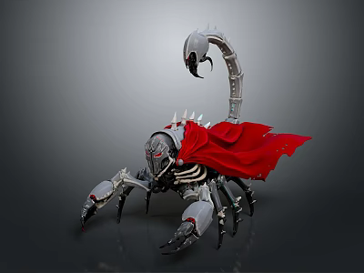 Detailed Mechanical Scorpion With Red Cape Metal Claws And Spiked Tail 3d model