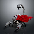 Detailed Mechanical Scorpion With Red Cape Metal Claws And Spiked Tail