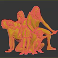 Happy Family Group Posing Together For Studio Portrait On Dark Background 3d model
