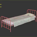 Single Metal Frame Bed With Light Green Sheet And White Pillow 3d model