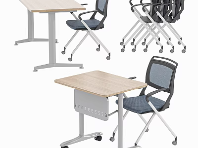 Modern Office Desk With Wooden Top Matching Chair And Mobile Wheels For Workspace 3d model