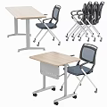 Modern Office Desk With Wooden Top Matching Chair And Mobile Wheels For Workspace