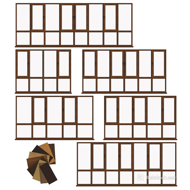 Casement Windows With Wooden Frames And Various Design Styles For Home 3d model 