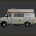 Vintage White Chevrolet Van With Red Orange Stripes And Window Curtains
