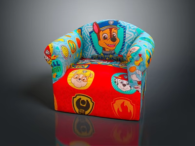 Colorful Single Sofa with Cartoon Dog Characters Red Blue Design for Kids Room 3d model