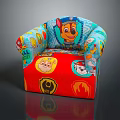 Colorful Single Sofa with Cartoon Dog Characters Red Blue Design for Kids Room