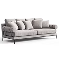 Modern Sectional Sofa with Brown and Gray Plush Cushions Padded Arms and Metal Legs