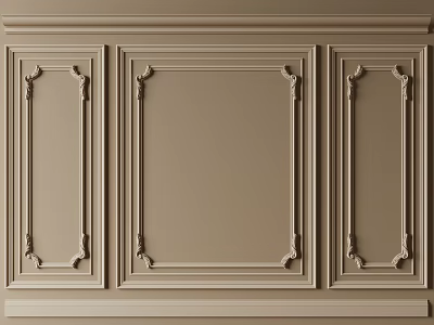 Elegant Beige Wall Panel Design With Decorative Carved Lines And Frames 3d model