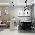 Modern Living and Dining Room Interior Design With Sofa Pillows Chandelier And Marble Wall