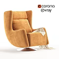 Cozy Orange Upholstered Armchair Featuring Curved Backrest And Metal Base With Throw Blanket