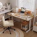 Nordic Style Study Log Style Cream Style Desk Chair Hole Board Ornaments Bookcase 3d model