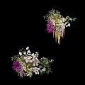 Decorative Floral Bouquets With Purple White Flowers Green Foliage And Hanging Elements