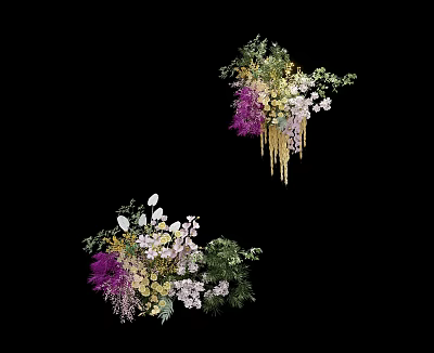 Decorative Floral Bouquets With Purple White Flowers Green Foliage And Hanging Elements 3d model
