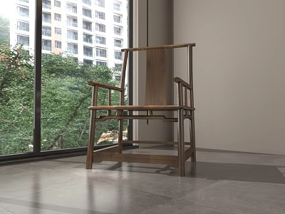 Traditional Corporate Exhibition Hall Featuring Wooden Chair Large Windows And Green Tree High Rise View 3d model