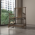 Traditional Corporate Exhibition Hall Featuring Wooden Chair Large Windows And Green Tree High Rise View