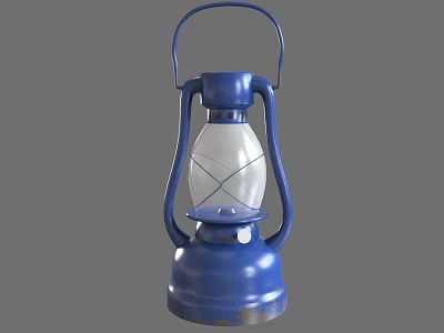 Blue Vintage Candle Lantern With Metal Frame Transparent Shade And Handle 3d model