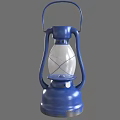 Blue Vintage Candle Lantern With Metal Frame Transparent Shade And Handle