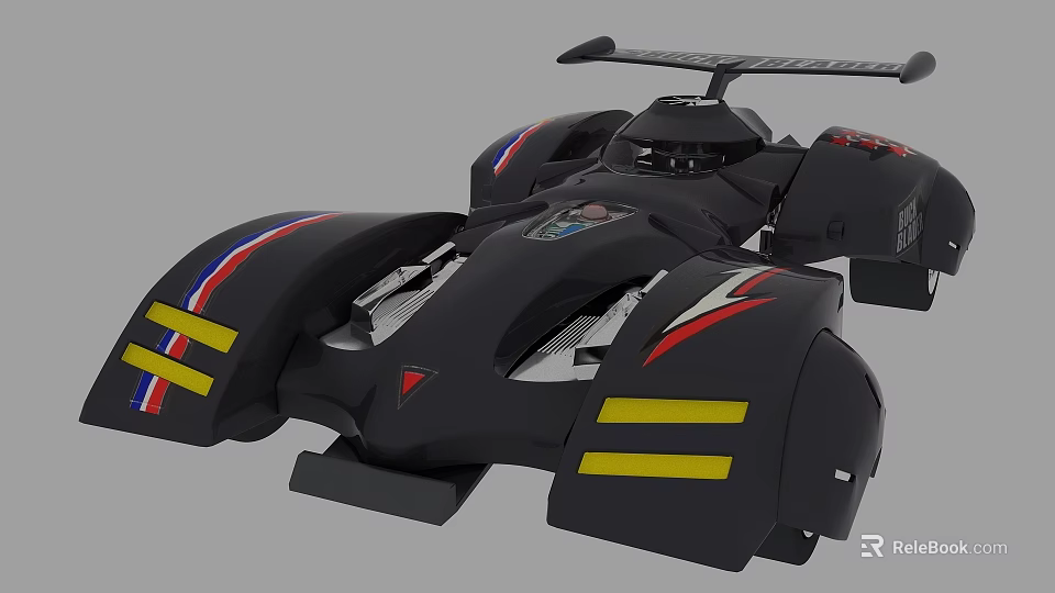 Black Sporty Race Car Model With Red Blue Yellow Stripes And Aerodynamic Design 3d model 