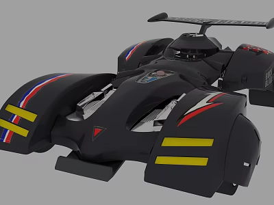 Black Sporty Race Car Model With Red Blue Yellow Stripes And Aerodynamic Design 3d model