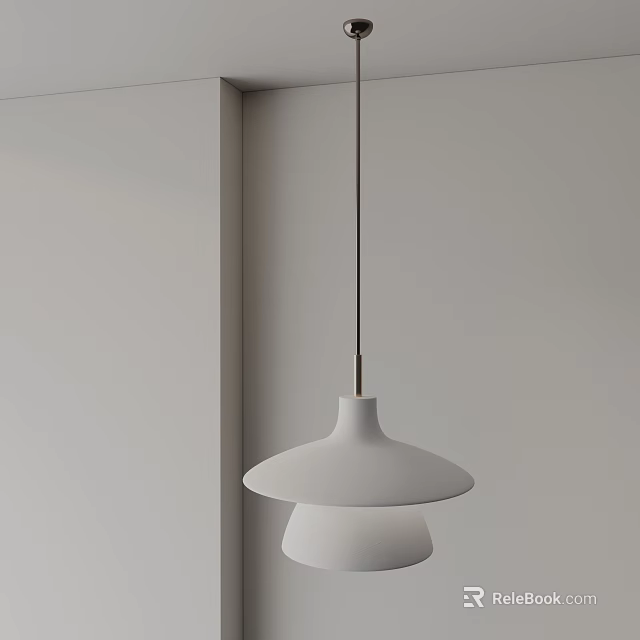 Minimalist White Double Layer Pendant Light In Corner With White Wall Interior 3d model 