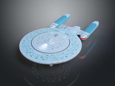 Detailed Cosmic Spaceship Model With Circular Main Body And Blue Engine Modules For Space Exploration 3d model