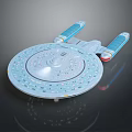 Detailed Cosmic Spaceship Model With Circular Main Body And Blue Engine Modules For Space Exploration