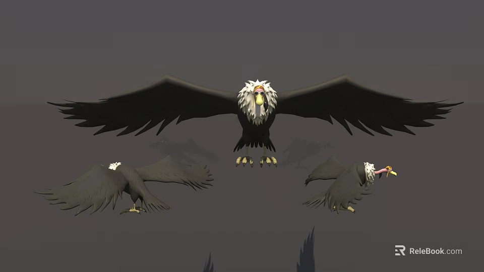 Majestic Eagles Spreading Wings in Different Flying Poses Against Gray Background 3d model