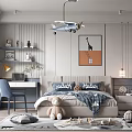 Modern Kids Room Design With Bed Desk Chair Teddy Bear Airplane Chandelier And Artwork