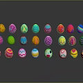 Colorful Decorated Easter Eggs With Various Designs And Vibrant Patterns Arranged On Black Surface