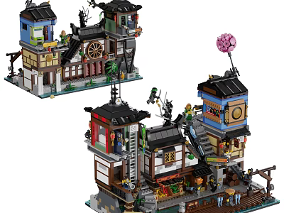 Traditional Chinese Building Blocks Architecture Featuring Multi Layer Structure Detailed Roofs Windows And Miniature Figures 3d model
