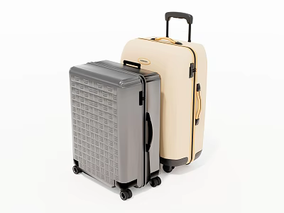 Modern Gray and Beige Suitcases with Wheels and Telescopic Handles for Travel 3d model
