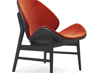Modern Leisure Chair With Orange Cushion And Black Wooden Frame 3d model