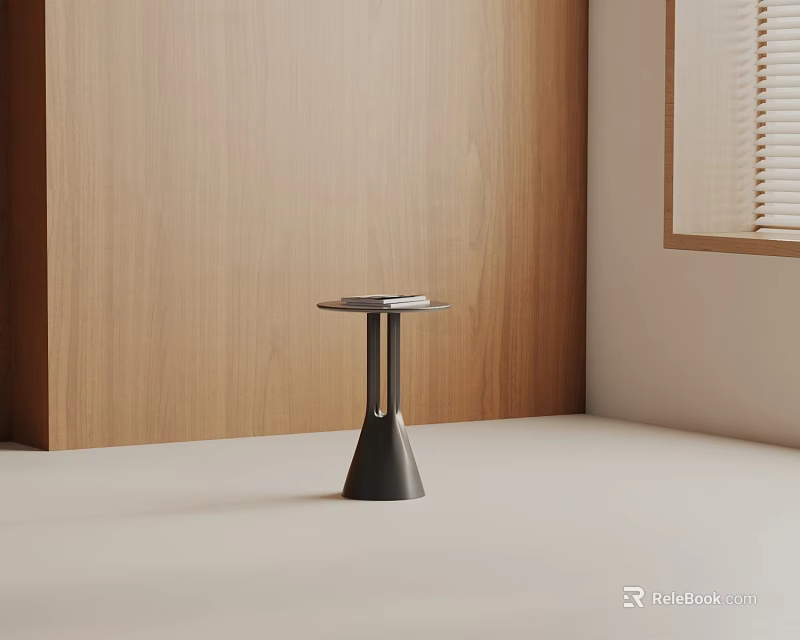 Modern Sleek Side Table With Metal Cone Base In Wooden Wall Interior Design 3d model
