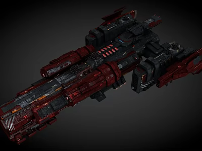 Futuristic Red Black Spaceship With Detailed Mechanical Structure And Armored Sections For Space Travel 3d model