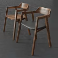 Modern Wooden Frame Armchairs With Wooden Seat And Black Leather Seat