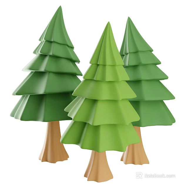 Three Green Arbor Trees With Brown Trunks And Layered Green Crowns 3d model 
