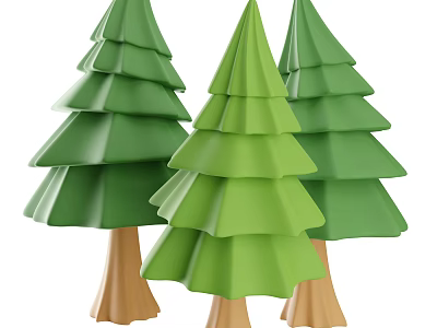 Three Green Arbor Trees With Brown Trunks And Layered Green Crowns 3d model