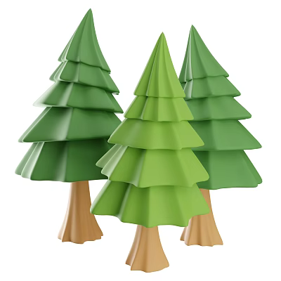 Three Green Arbor Trees With Brown Trunks And Layered Green Crowns 3d model