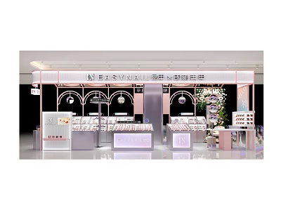 Elegance Nails Mall Store Interior With Nail Eyelash Services And Display Counters 3d model