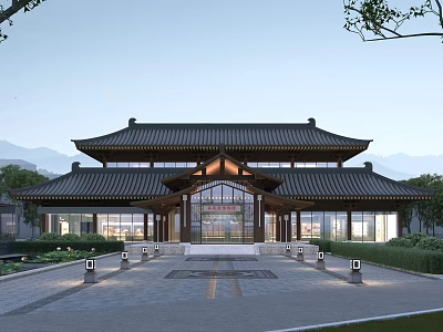 Ancient Chinese Architecture With Traditional Roof Eaves Courtyard And Mountain Background 3d model