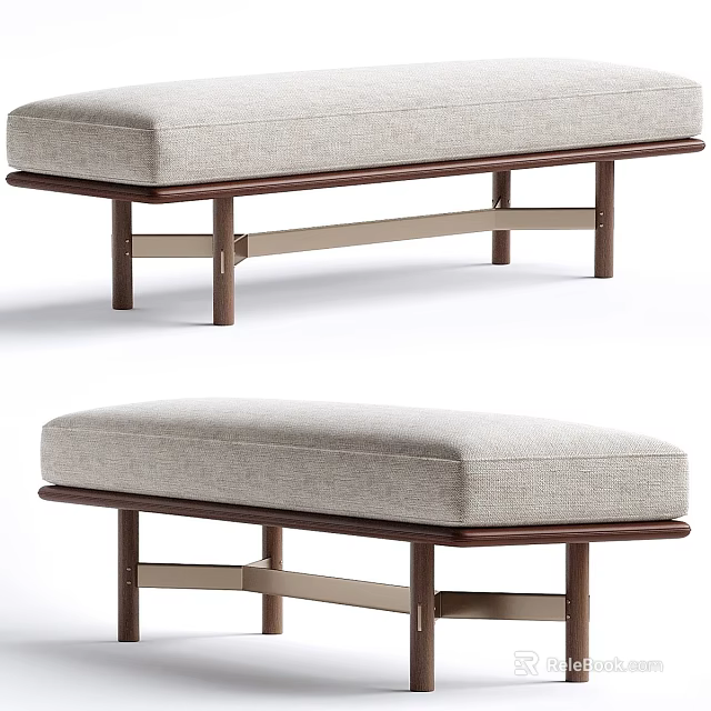 Modern Sofa Bench With Wooden Frame And Beige Fabric Cushion Design 3d model 
